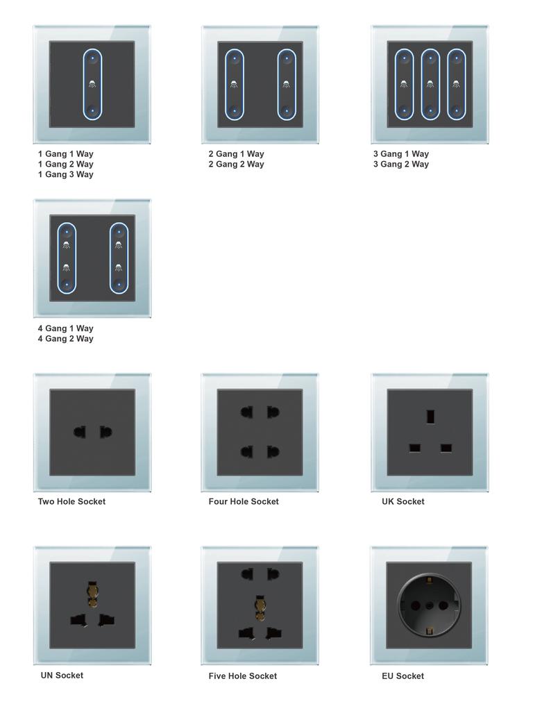 EU/UK 1 Gang 1 Way Glass Push Button Light Common Wall Switch with Durable Mechanical Indicator