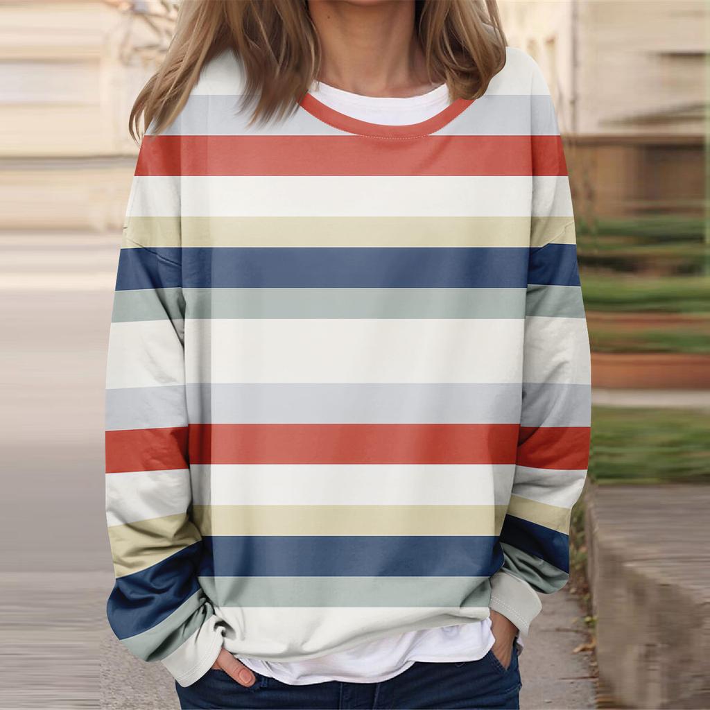 Женская повседневная модная винтажная печатная толстовка с длинным рукавом и круглым вырезом, многослойный пуловер