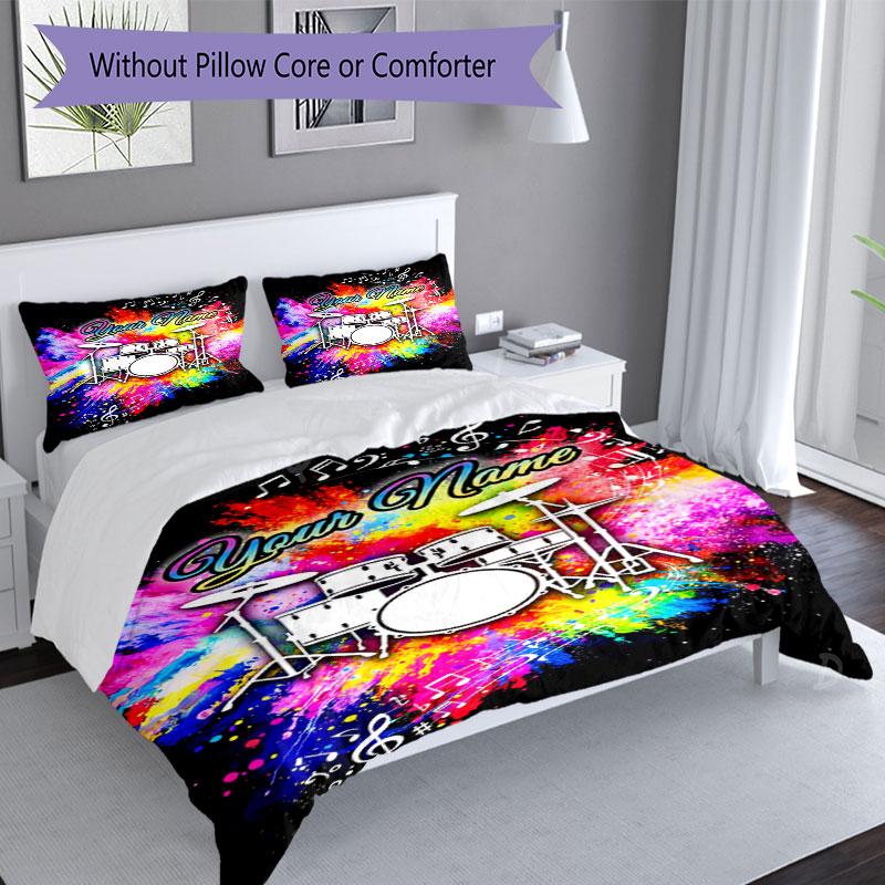 3PC Custom Name "Music Drum Set Artwork" bedding,soft and breathable,2D flat print,room decor.,Poster Three-piece set,Soccer Three-piece set,Art,Poste