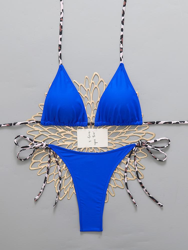 Сексуальный женский пляжный бикини с леопардовым принтом 2026 Купальник с завязками на шее Микро стринги Наборы бикини Женский купальник для ношения на пляже Купальный костюм