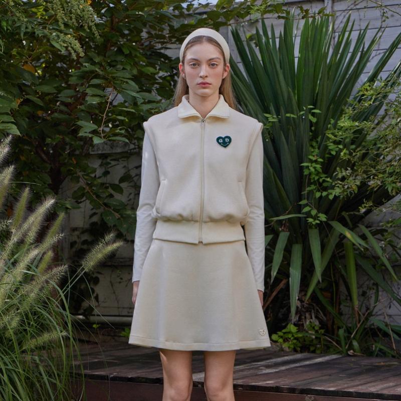 Goxo Metal Heart Flare Skirt Cream