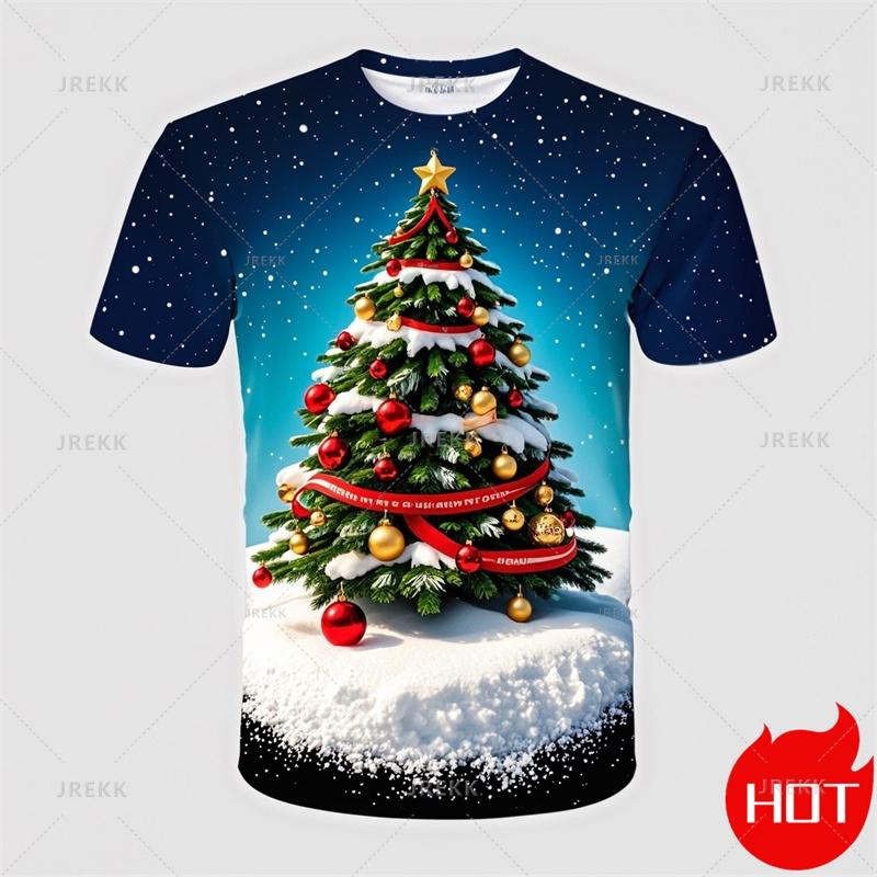 Summer Fashion 3D Printed Merry Christmas T-shirt Cute Santa Claus Christmas Tree Pattern Clothing Men's Fun Street Tops