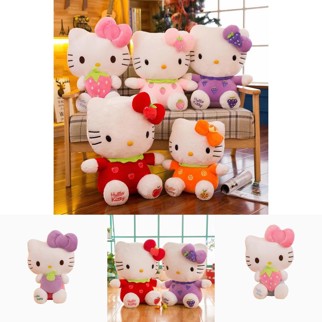 Cute And Cuddly Hello Kitty Cat Plush Toy With Strawberry And Bamboo
