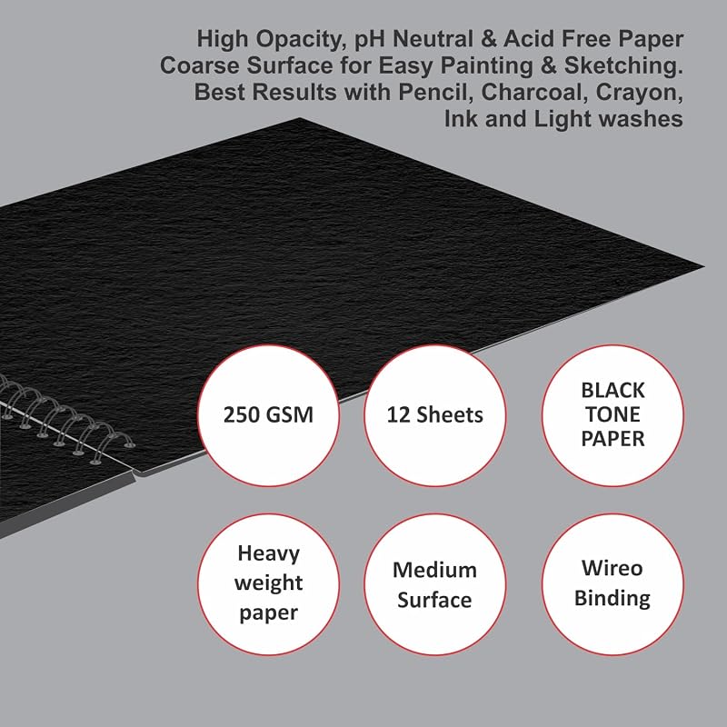 Бумага акварельная Anupam Pupil Black Toned, на спирали, холодный отжим, 250 г/м², 12 листов, A5
