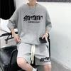 Весенне-летний вафельный костюм для мальчиков, молодежный спортивный костюм для отдыха, красивые шорты, мужской костюм-двойка с короткими рукавами