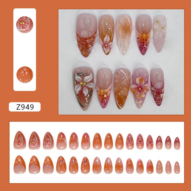 Z949 3D Stereo Flower Glue On Press On Nails Sweet Sparkly For Ladies Non Special Cosmetics