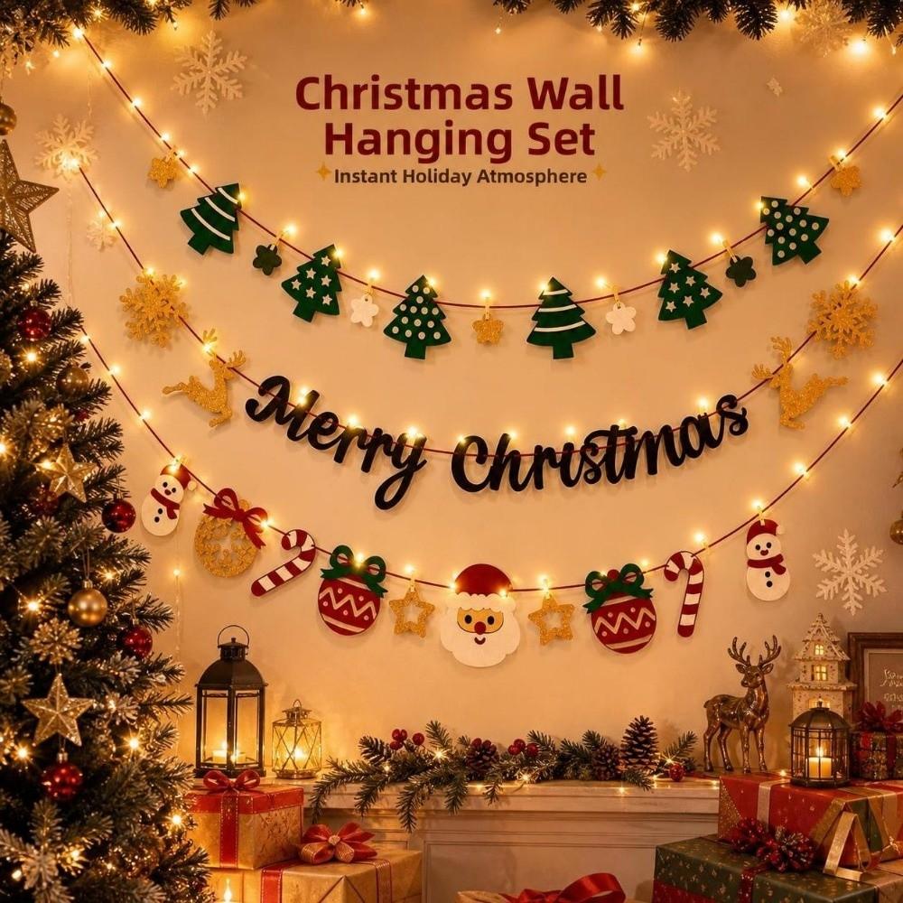 Warm Light Wall Hanging Banner Cartoon DIY Pull Flag Christmas Luminous Banner Christmas Party