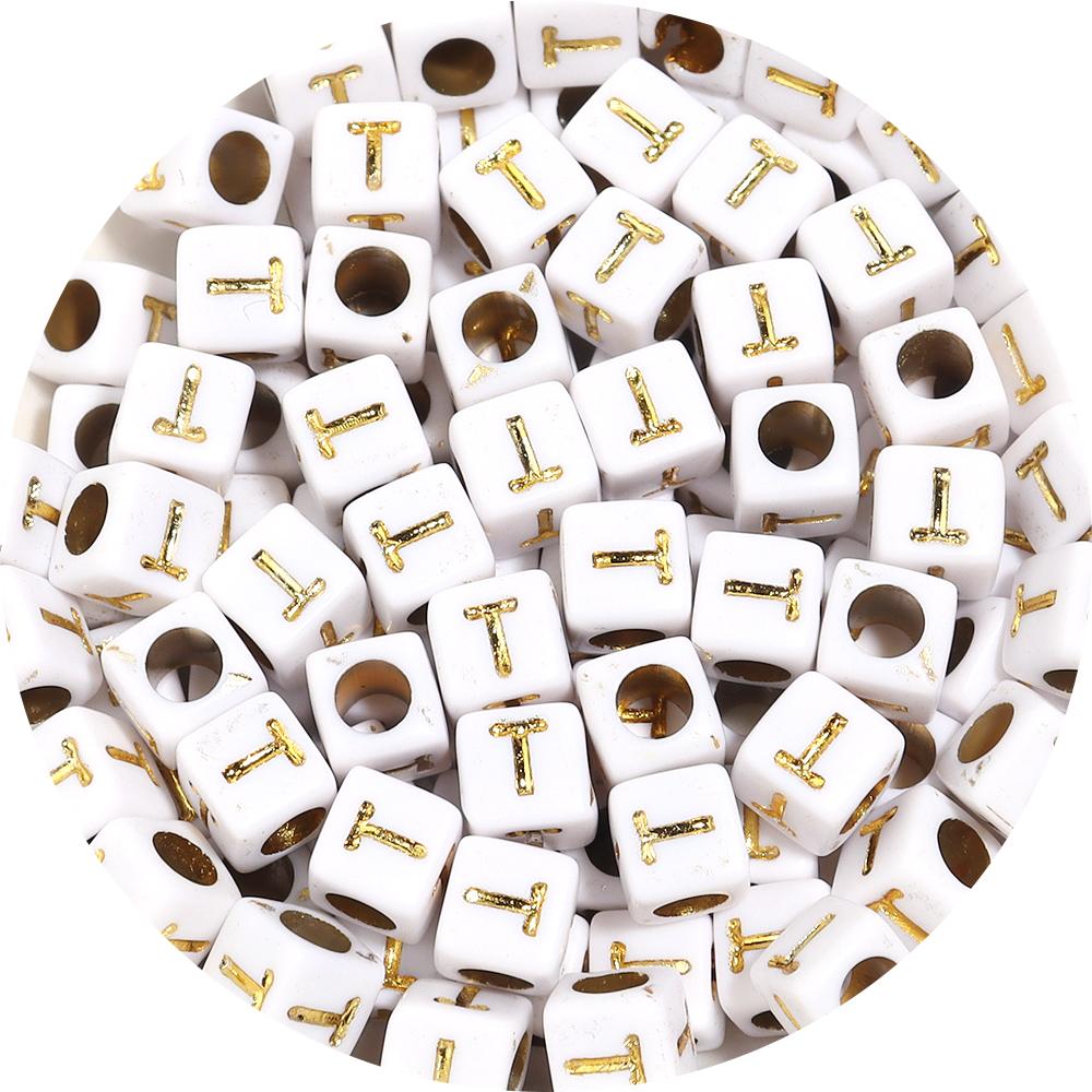 100pcs/lot 4.5 6mm Gold Letter Acrylic Square Beads Large Hole Loose Alphabet Beads For DIY Craft Bracelet Earrings Accessories