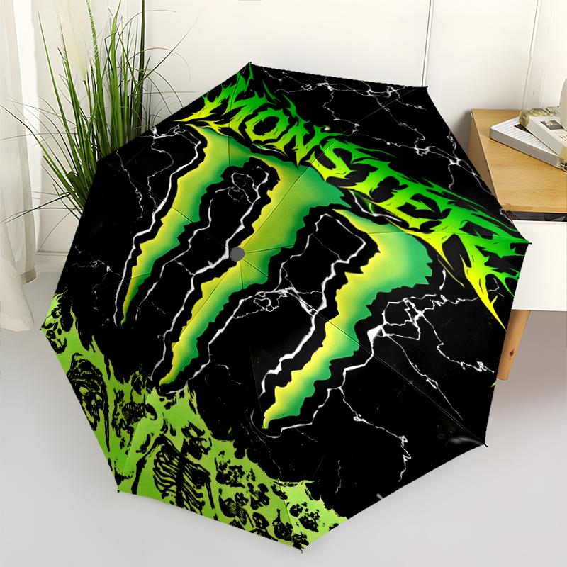 Автоматический зонт с принтом логотипа Monster Energy, 8 спиц, железный каркас, пластиковая ручка, подходит для путешествий на открытом воздухе и на каждый день, идеальный подарок
