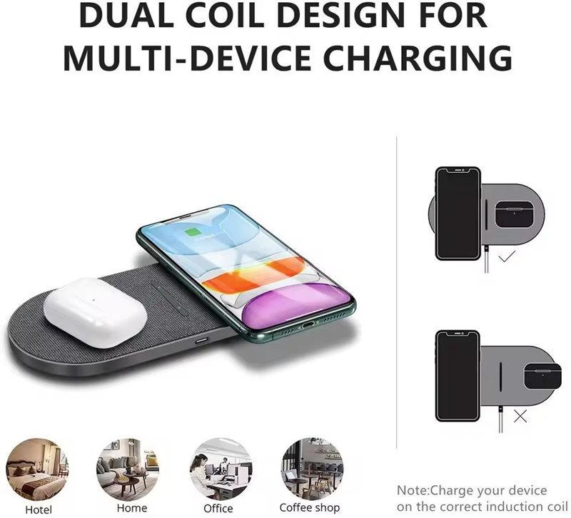 2 в 1 двойное беспроводное зарядное устройство 40 Вт для iPhone 16 15 14 13 12 11 XS XR X 8 Airpods 3 Pro Samsung S23 S22 S21 Двойная быстрая зарядная панель