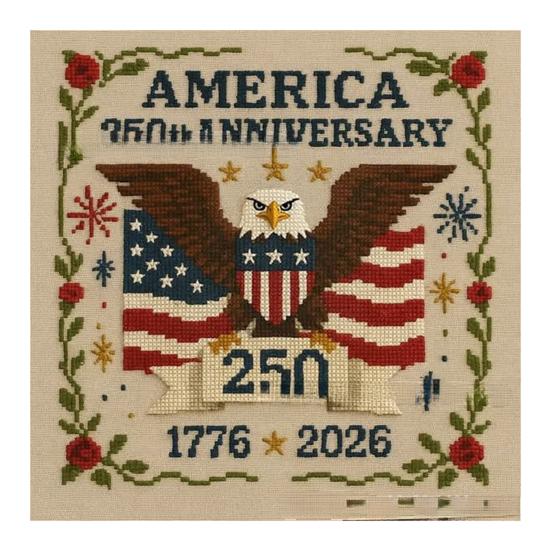 America Patriotic Cross Stitch US 250th Anniversary Cross Stitch Kit Beginner-Friendly Commemorative DIY Embroidery Gifts for Veterans Military Fans