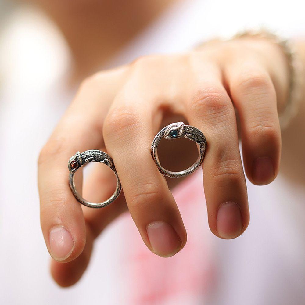 Adjustable Retro Lady Men Lizard Personality Ring Chameleon Ring Jewelry