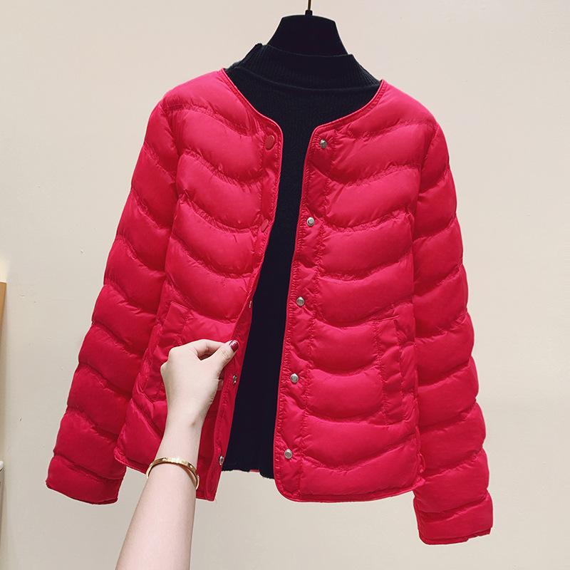 Inner Pot Warm and Lightweight Cotton Jacket for Women's Autumn and Winter Round Neck Short Cotton Jacket