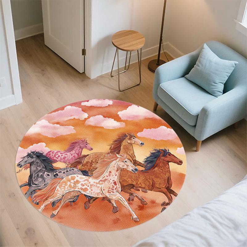 Horse pattern round rug,Carpet Rug for Living Room Bedroom Playroom ,Non-slip Floor Mat,Holiday Gifts and Birthday Gifts.