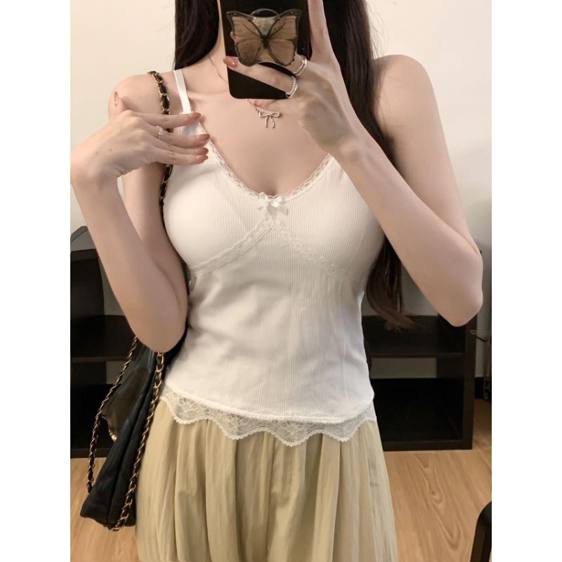 Бесшовный жилет-халтер с V-образным вырезом, кружевным бантом в балетном стиле, облегающий покрой внутри с короткой базовой рубашкой