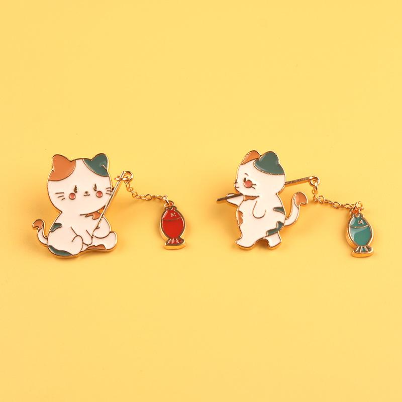 Новая мода креативный дизайн с котом для рыбалки металлическая эмалированная брошь мультфильм милое животное значок на булавке лучший друг подарок ювелирные аксессуары