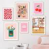 Abstract Coffee Cherry Strawberry Plant Wall Art Canvas Painting Nordic Posters And Prints Wall Pictures For Pink Kitchen Decor No Frame