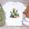 (Asian Size) Tee Top Cactus Plant Trend Cute Sweet Clothing Casual Short Sleeve Fashion Tshirt Women Print Lady Female Graphic T-shirt