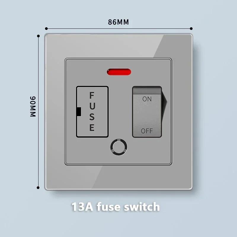 Universal Tempered Glass Dual 3 Pin Power outlet,UK 13A Wall Plug Socket with 20W Fast charge,Home Electrical 2way Light Switch