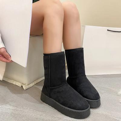 Женские замшевые кожаные теплые зимние сапоги 2024 года, зимние новые повседневные плюшевые пушистые антихолодные сапоги, женские туфли на платформе больших размеров