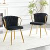 Dining Chair with Velvet Cover, Woven Backrest & Golden Metal Legs, Ergonomic Armchair for Dining Room, Living Room & Kitchen, Black-Gold