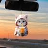 2Pcs Car Pendants Rearview Mirror Decorations with Lanyard Easy To Hang Adorable Cartoon Cat Shaped Pendants Hanging Ornaments