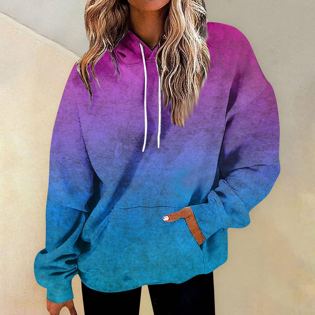 Felpe girocollo casual versatili quotidiane alla moda da donna Felpe con stampa patchwork sfumata a maniche lunghe giornaliere grafiche