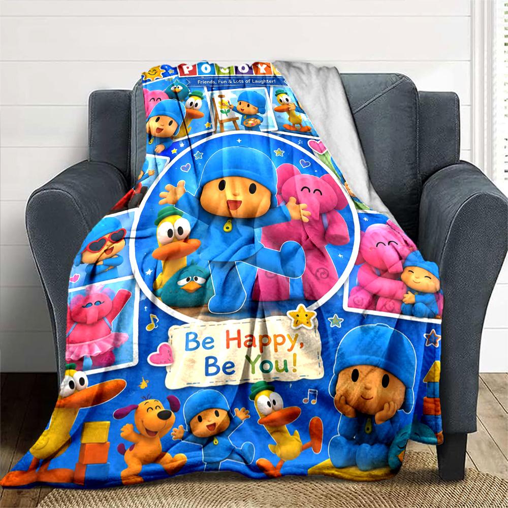 Pocoyo Cartoon Print Flannel Blanket High Quality Warm Comfortable Cover for All Seasons Perfect for Gifts Home Decor