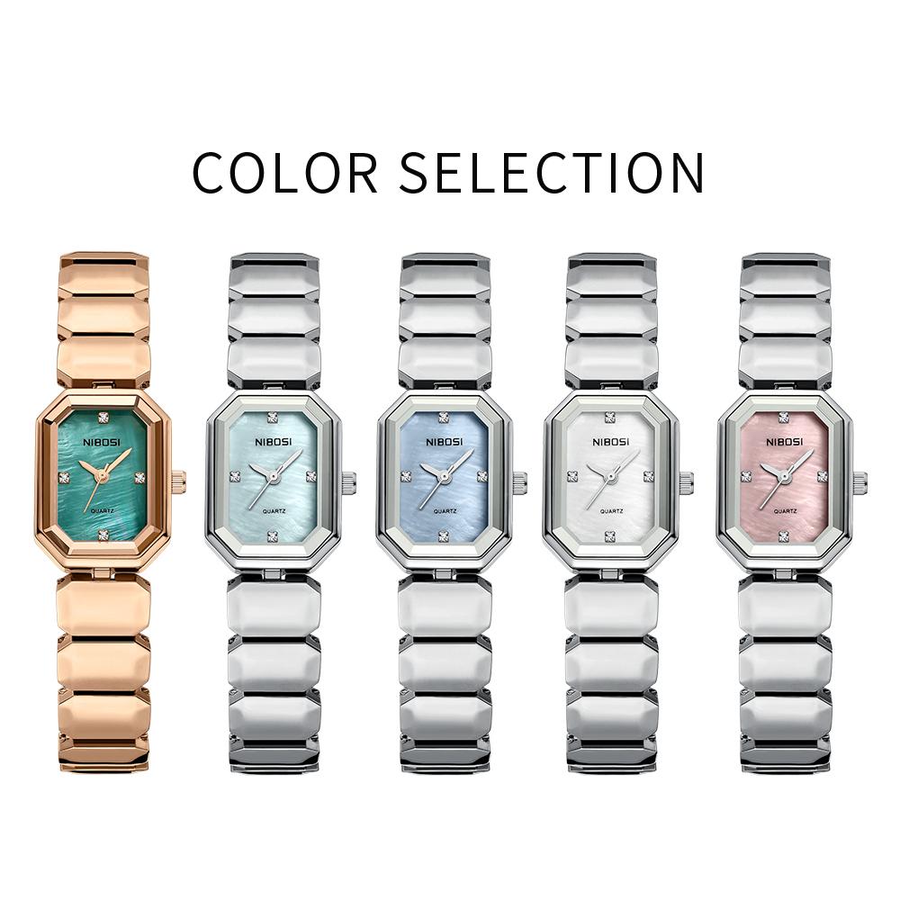 NIBOSI Элегантные водонепроницаемые женские кварцевые часы из нержавеющей стали с прямоугольным циферблатом и датой наручные часы для женщин с бриллиантами наручные часы