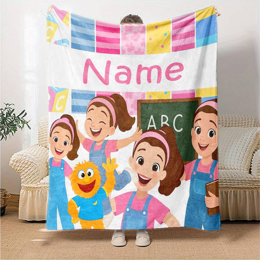 Custom Name Ms. Rachel Theme Printed Blanket - Perfect for Couch, Bed, Travel & Outdoor Use | Machine Washable, Cozy & Durable.