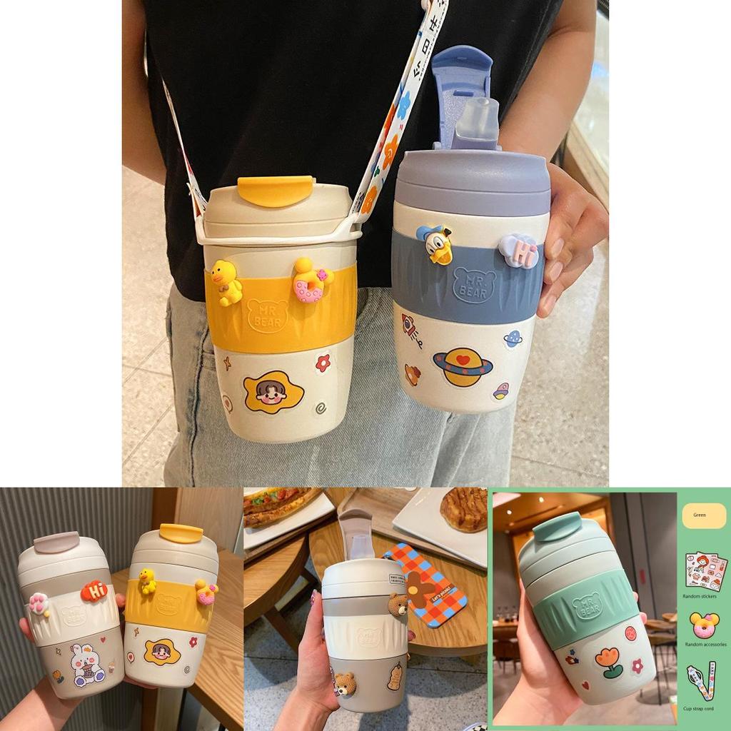 Милая портативная бутылка-термос объемом 370 мл с соломинкой для детей и студенток