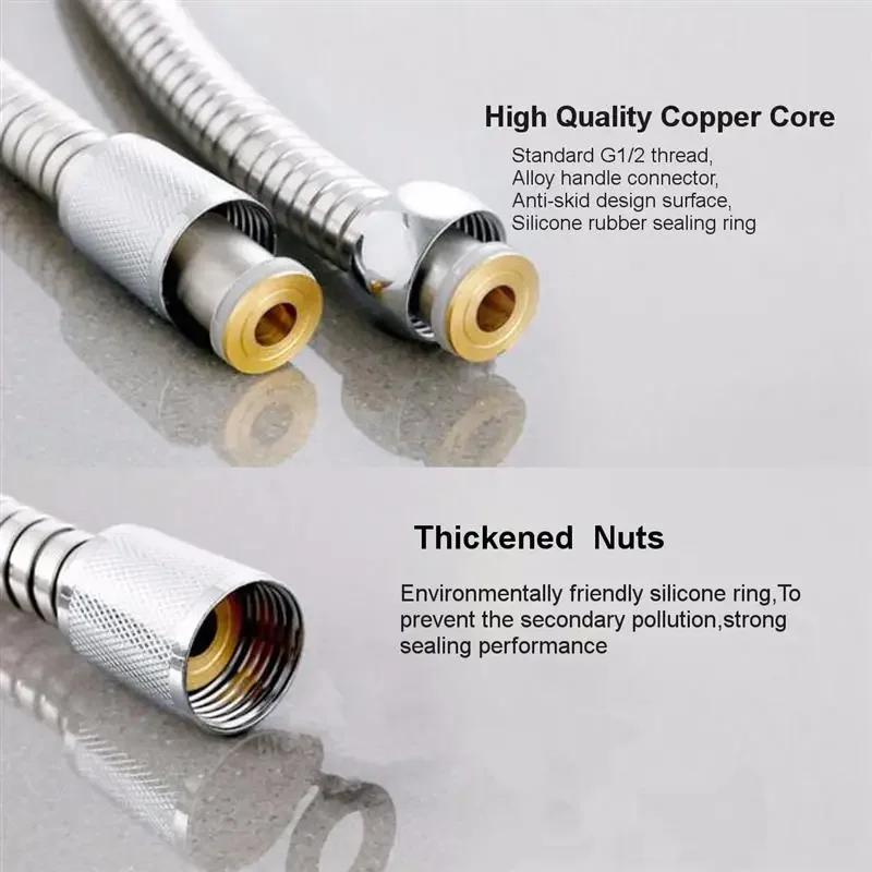 1m/1.5m/2m Flexible High Quality Shower Hose Stainless Steel Chrome Bathroom Water Head Shower Head Pipe Tool Shower Accessories