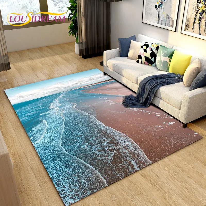 3D коврик с океаном, морской водой, пляжем, водным пейзажем, коврик для гостиной, спальни, дивана, коврик для двери, детский нескользящий напольный коврик
