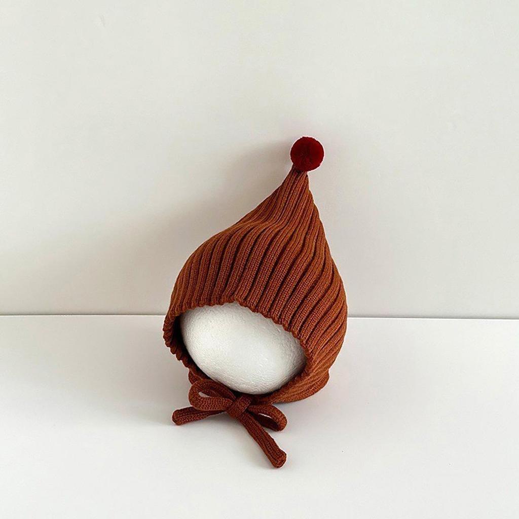 Cute Baby Winter Ear Protection Cap Solid Color Pompom Knitted Lacing Hat Windproof Warm Infant Toddler Earmuffs Beanie