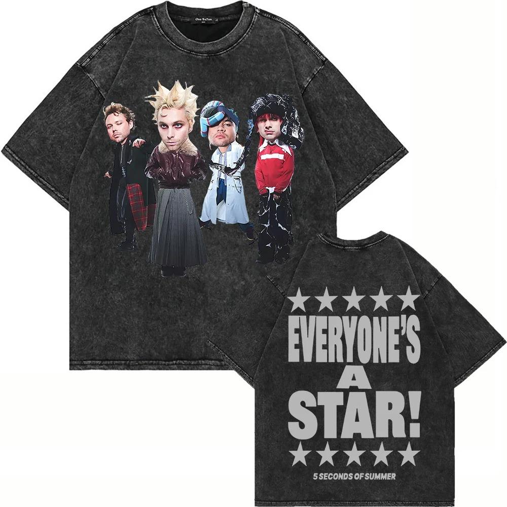Washed Oversized Tshirt Seconds of Summer Everyones A Star World Tour T Shirt Men Women Streetwear Loose Acid Wash Clothing