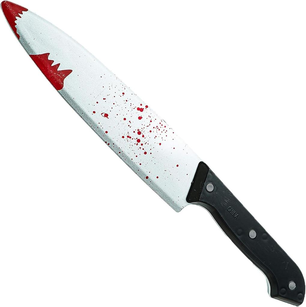 Plastic knife with fake blood, 30 cm — prop knife, zombie knife, accessory for Halloween parties, role-play, get-togethers and carnivals