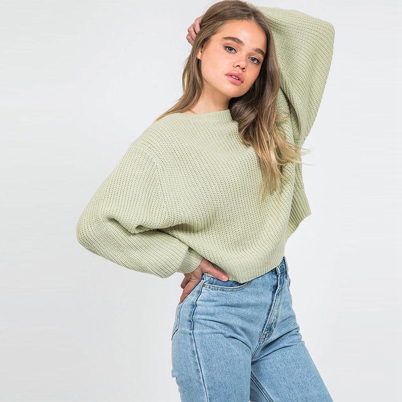 European and American loose knitted sweater top autumn and winter crew neck pullover, women's clothing