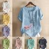 Женская модная футболка с круглым вырезом и коротким рукавом, повседневная рубашка из хлопка и льна с принтом, свободная летняя блузка с принтом в виде цветущей вишни, топы
