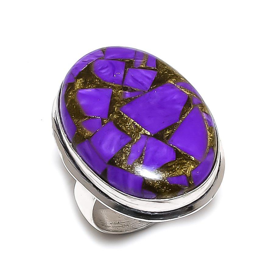 Кольцо из стерлингового серебра 925 пробы с натуральным медным камнем-чароитом ручной работы, размер 9 K7k84