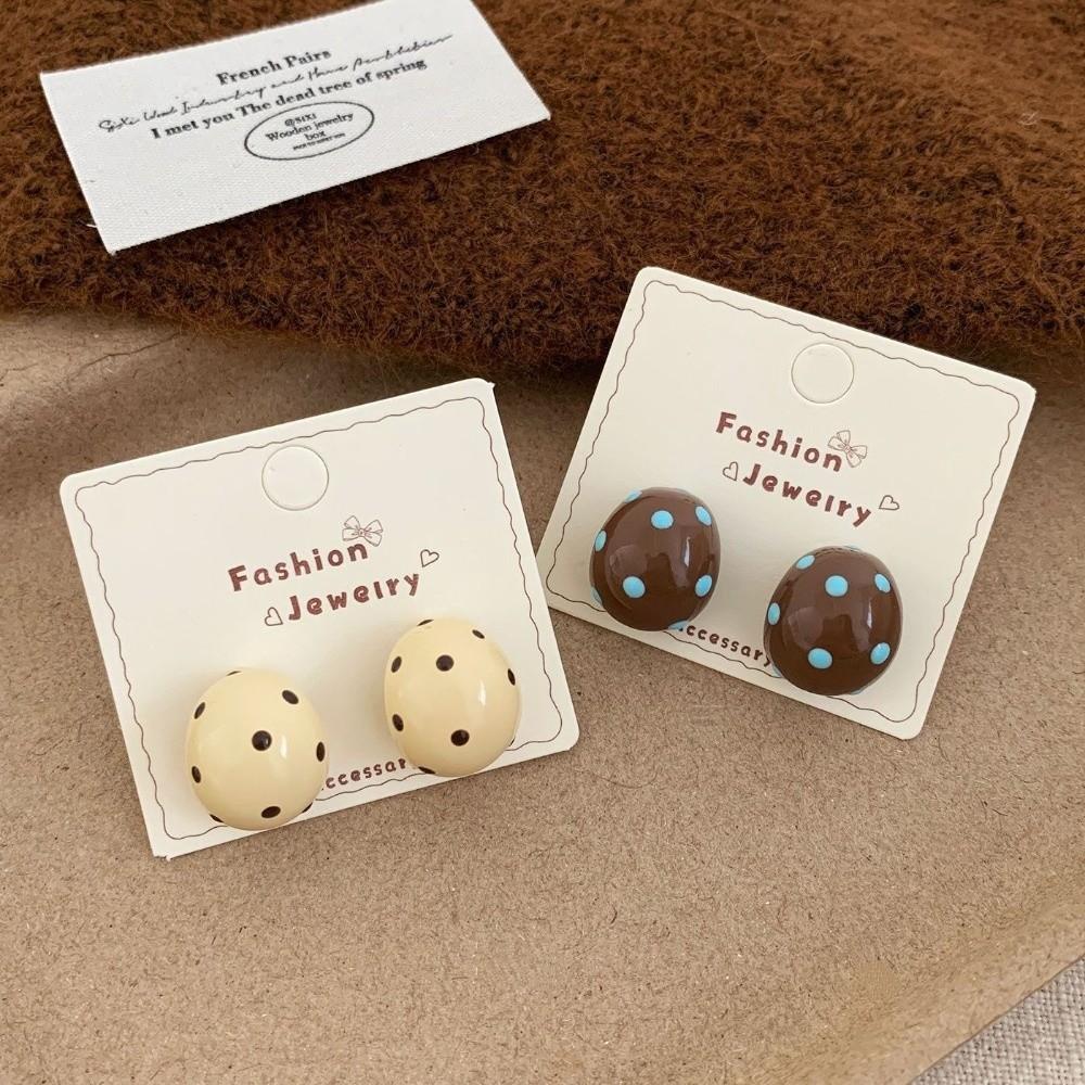 Polka Dot Semicircle Stud Earrings Coffee/Beige Color Fashion Earrings Women Earrings Women