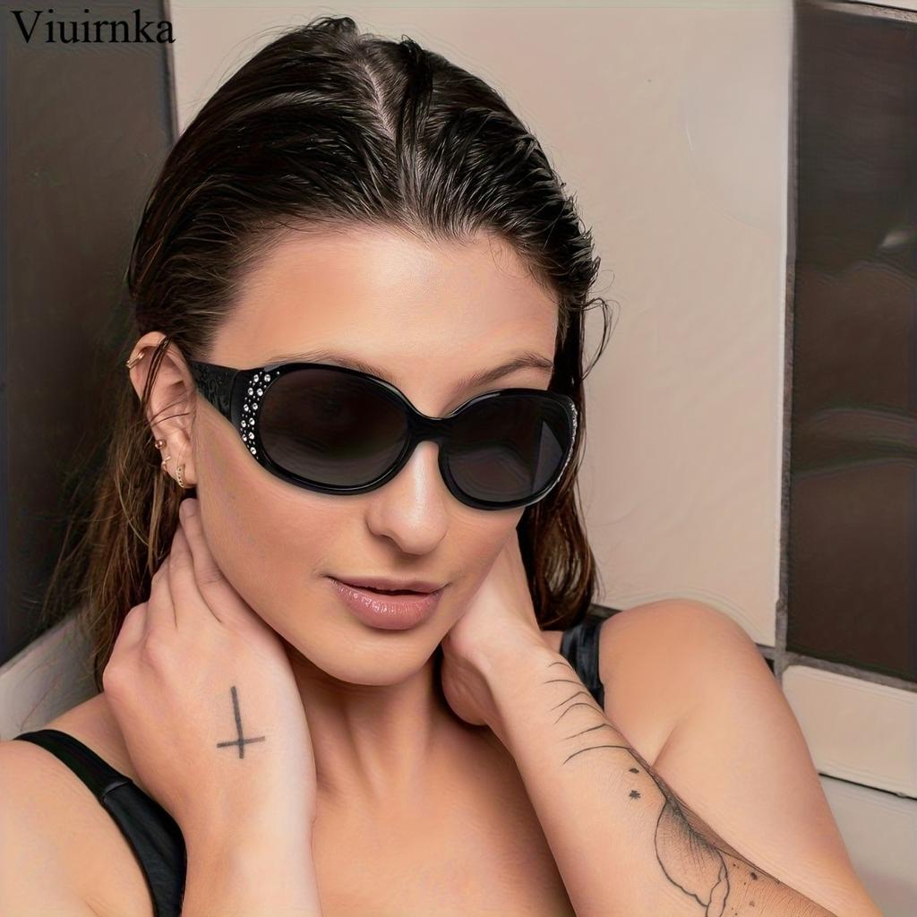 Trendy Sunglasses for Women - Fashionable Rhinestone-Embellished Cat-Eye Glasses with Purple Floral Design, Lightweight &Durable