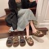 Muffin thick-soled fluffy slippers for women's outer wear 2025 autumn and winter new niche leopard print belt buckle versatile cotton slippers