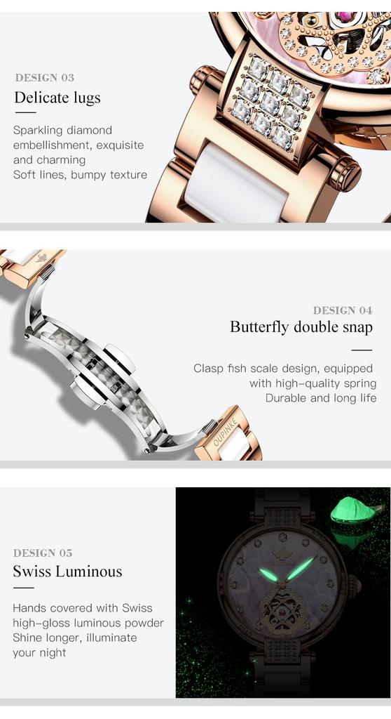 OUPINKE японские керамические часы высокого качества из нержавеющей стали 5 ATM Water Red женские часы, автоматические, механические, механизм, ремешок, часы, сталь, прочные,