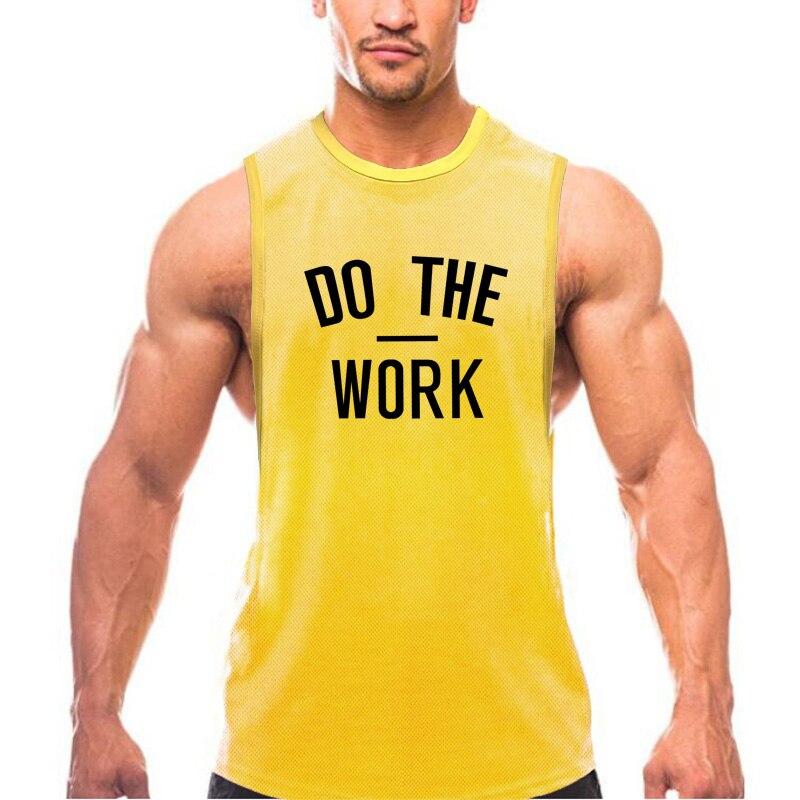 Do The Work Летняя мужская бодибилдинг Фитнес-тренировки в тренажерном зале Спортивная сетка Быстросохнущая дышащая майка с круглым вырезом и принтом для мускулистых парней