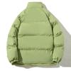 Men Winter Cotton Coat Stand Collar Neck Protection Thickened Long Sleevele Solid Color Zipper Closure Pockets Couple Winter Down Coat