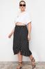 Women's Style Plus Size Black Polka Dot Patterned A-Line Knitted Skirt