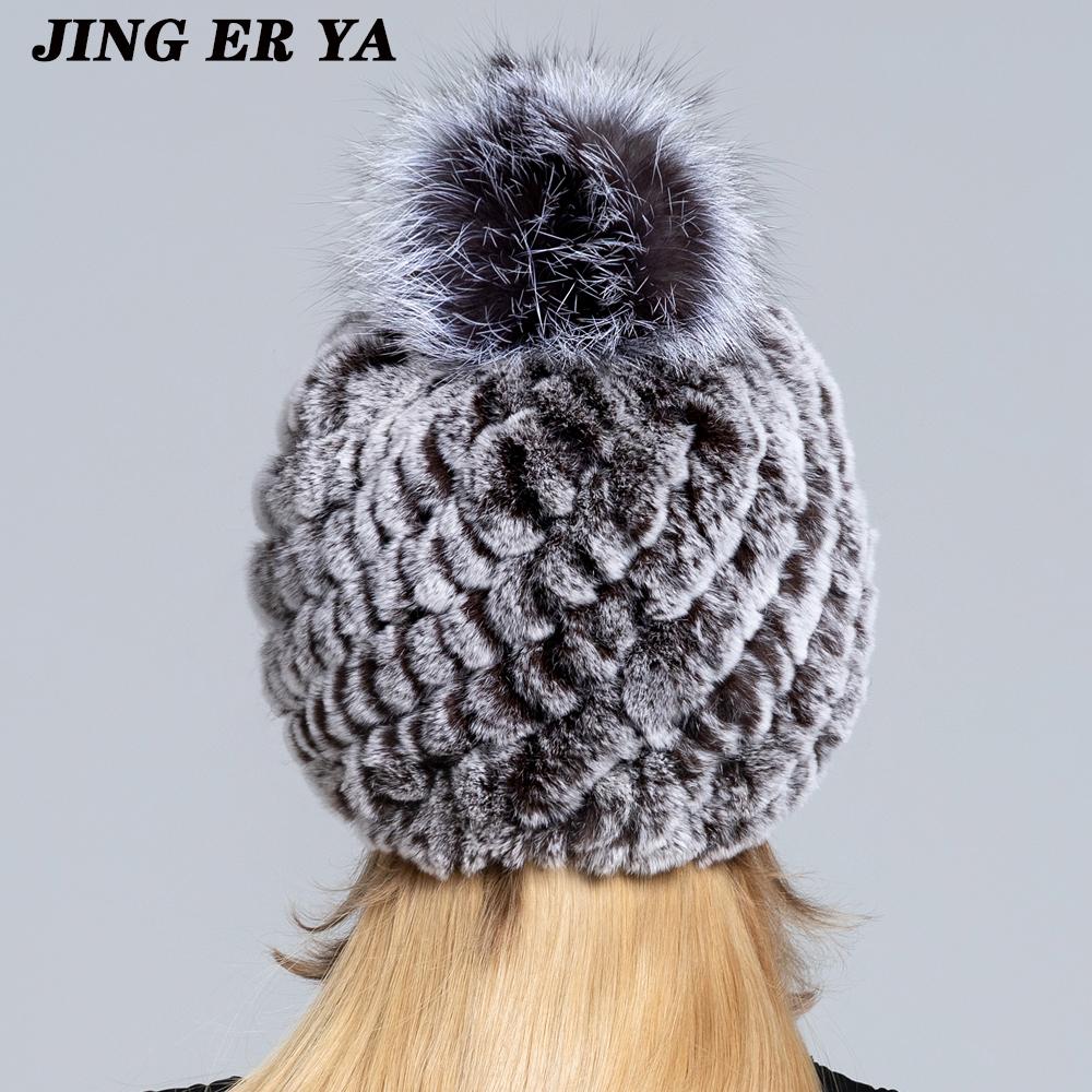 Вязаные шапки с помпоном для женщин, шапочки, однотонные эластичные шапки из меха кролика рекс, зимняя шапка Skullies, модные шапки из натурального меха
