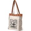 Let's Touch The Sky Leather Bags Bicycle Upcycled Canvas Tote Bag White Tan, Khaki, Brown