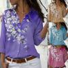 Spring New Printed Long Sleeve Casual Plus Size Shirts Women Fashion Button Up Office Loose Blouses Women Turn Down Collar Simple Blouse Tops 26614
