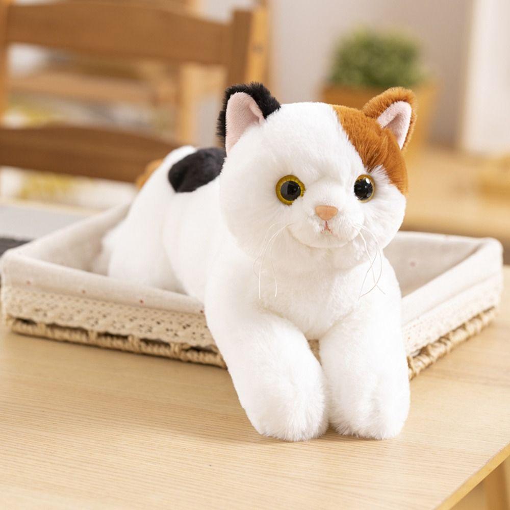 Hairy Texture Imitation Lying Cat Plush Toys Realistic Cat Plush Toy Birthday Gift